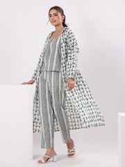 Blue & White 3 Piece Robe Loungewear Set - SanskrutiHomes 