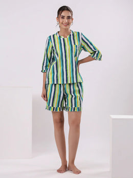 Multicolor Striped Printed Night Suit Set - SanskrutiHomes 
