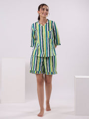 Multicolor Striped Printed Night Suit Set - SanskrutiHomes 