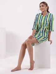 Multicolor Striped Printed Night Suit Set - SanskrutiHomes 