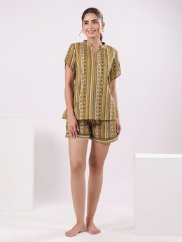 Cotton Stripted Printed Night Suit for Women - SanskrutiHomes 