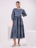 Women Floral Print Puff Sleeve Dress - SanskrutiHomes 