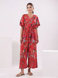 Red Floral Printed Jumpsuit for Women - SanskrutiHomes 
