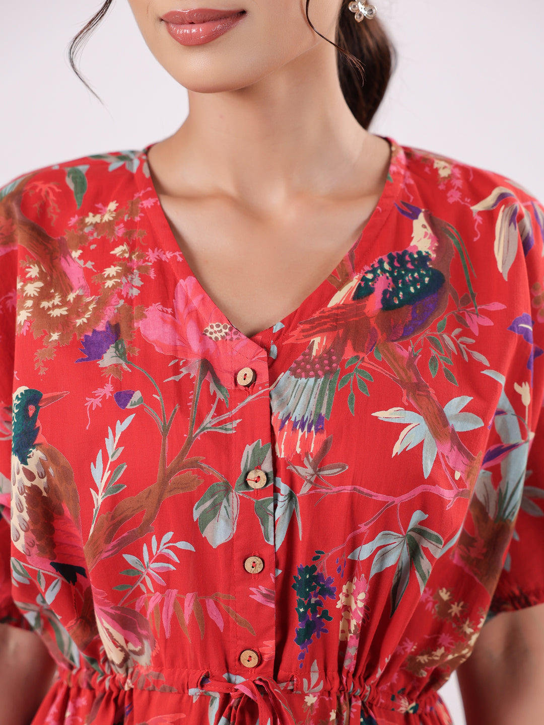 Red Floral Printed Jumpsuit for Women - SanskrutiHomes 