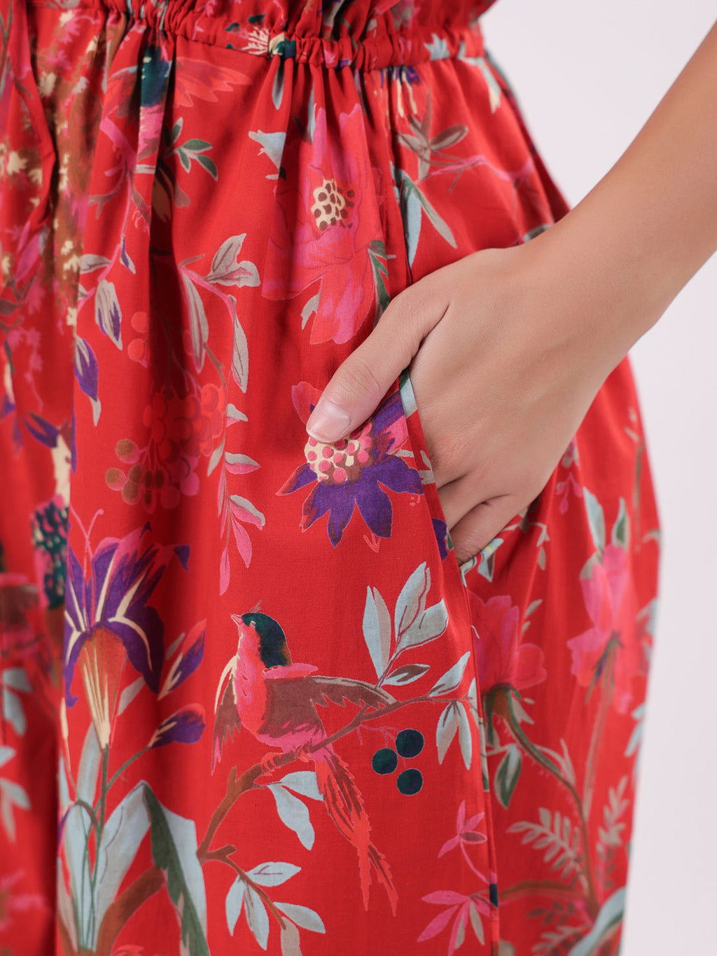 Red Floral Printed Jumpsuit for Women - SanskrutiHomes 
