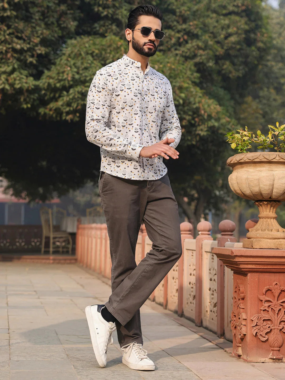 Men's Pure Cotton Off White Casual Shirt - SanskrutiHomes 