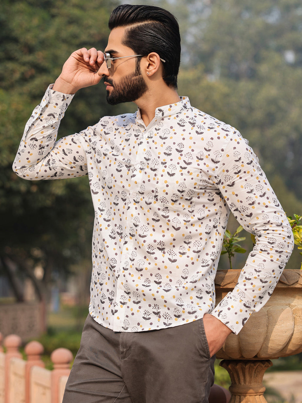 Men's Pure Cotton Off White Casual Shirt - SanskrutiHomes 