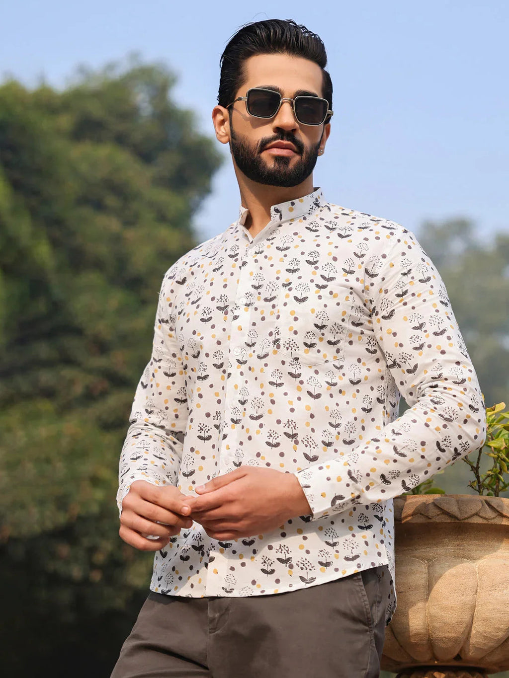 Men's Pure Cotton Off White Casual Shirt - SanskrutiHomes 