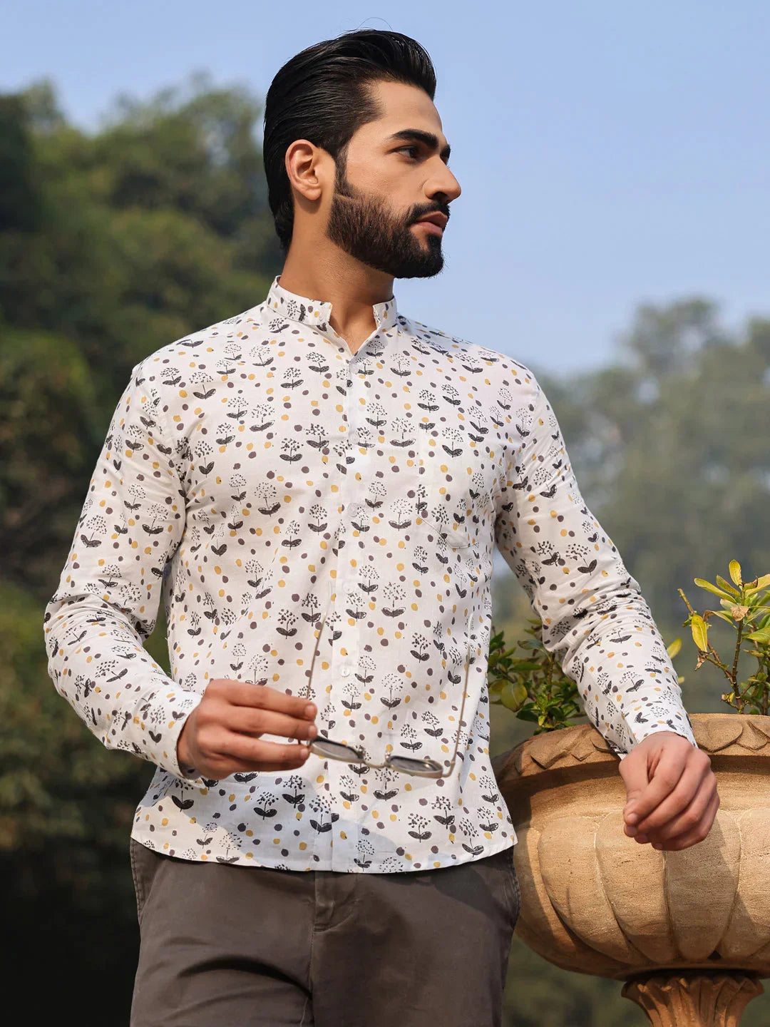 Men's Pure Cotton Off White Casual Shirt - SanskrutiHomes 