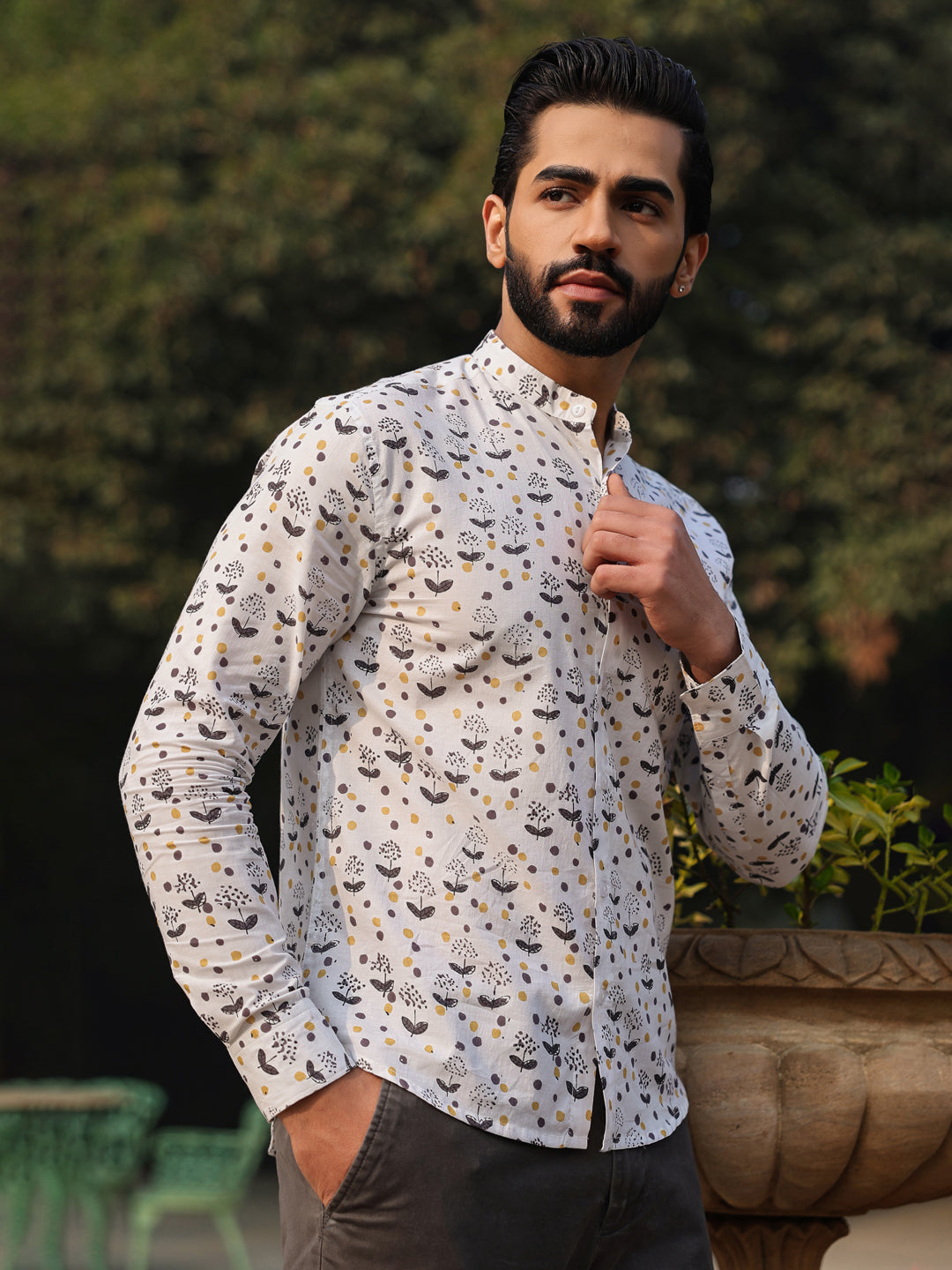 Men's Pure Cotton Off White Casual Shirt - SanskrutiHomes 