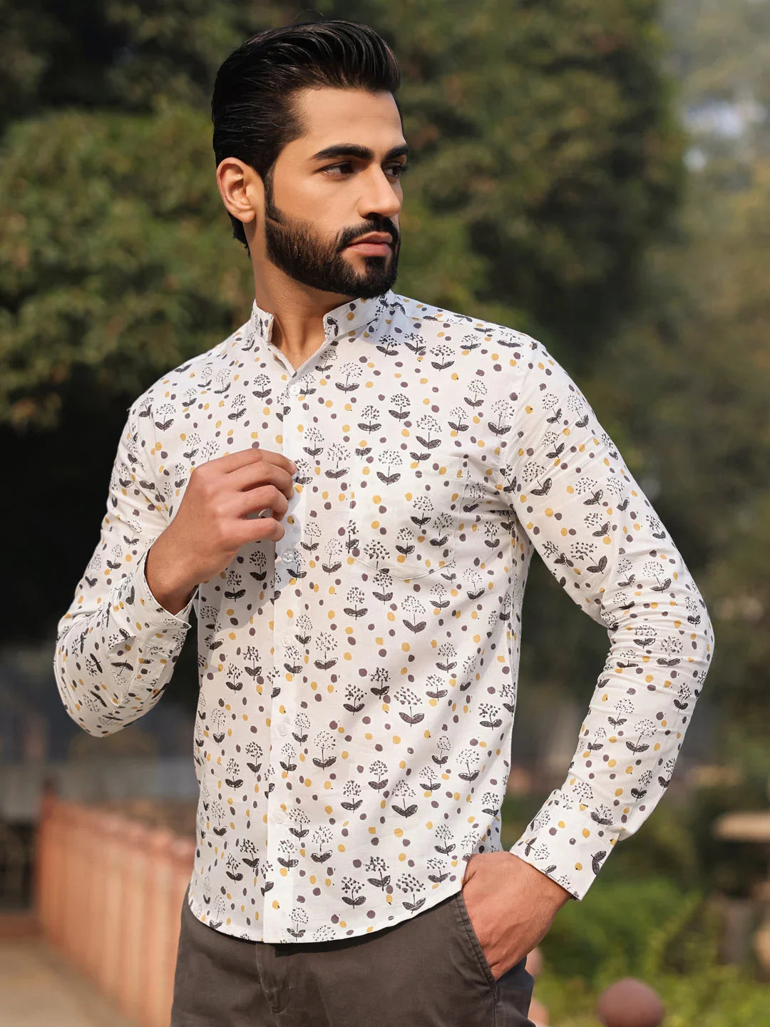 Men's Pure Cotton Off White Casual Shirt - SanskrutiHomes 