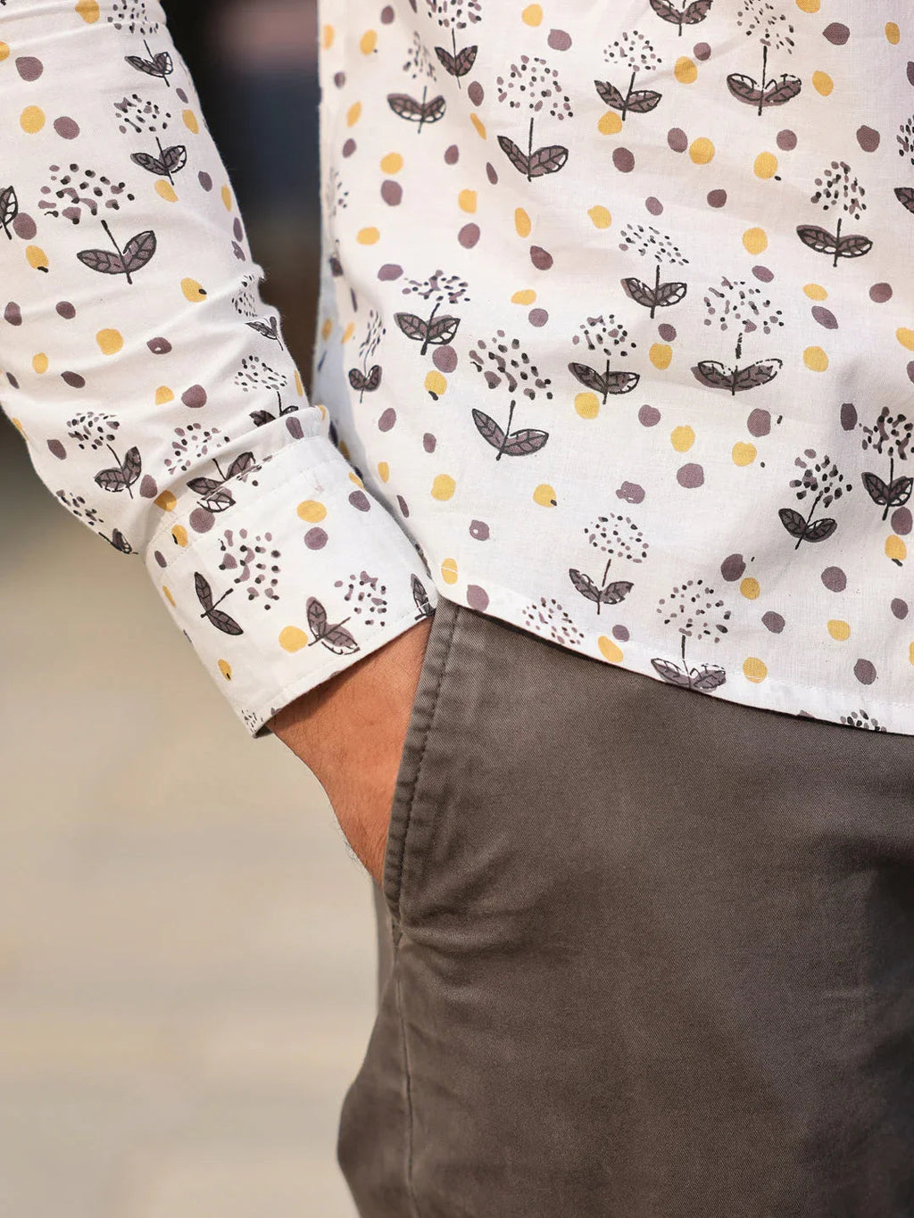 Men's Pure Cotton Off White Casual Shirt - SanskrutiHomes 