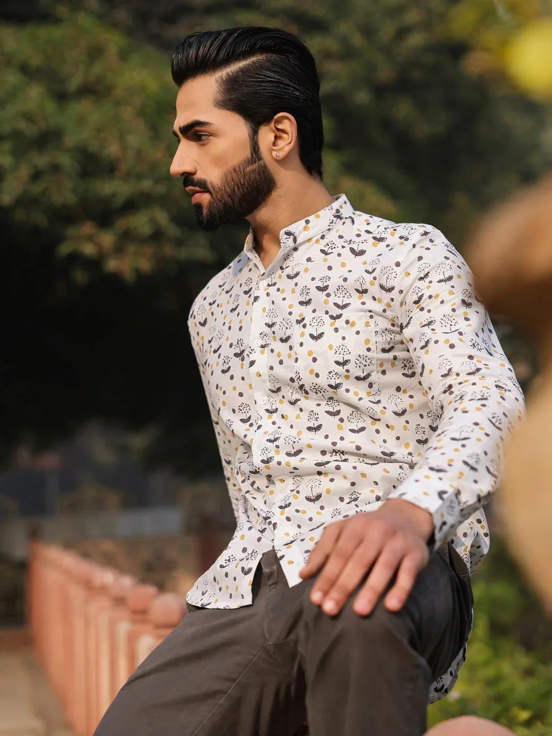 Men's Pure Cotton Off White Casual Shirt - SanskrutiHomes 