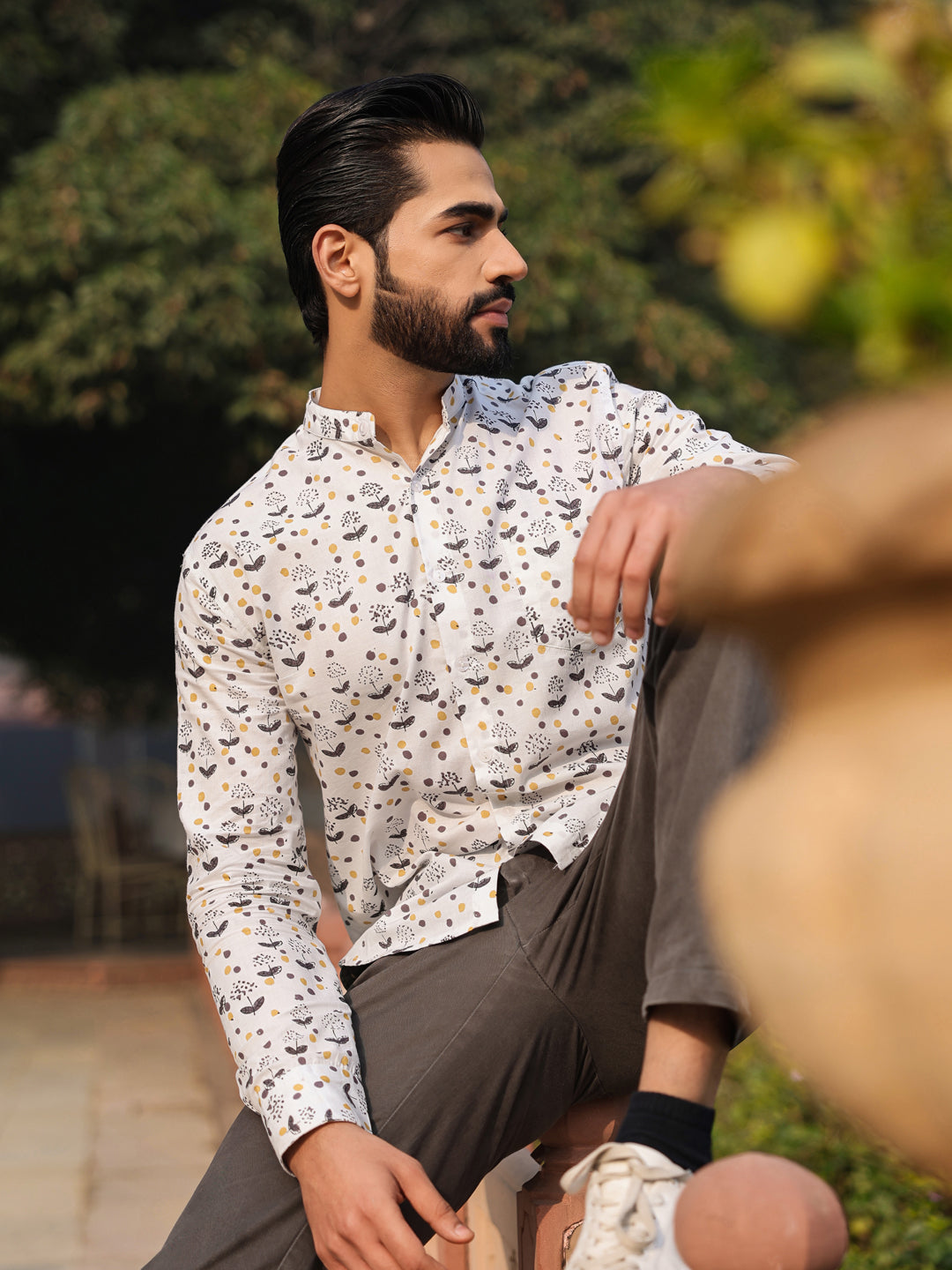Men's Pure Cotton Off White Casual Shirt - SanskrutiHomes 