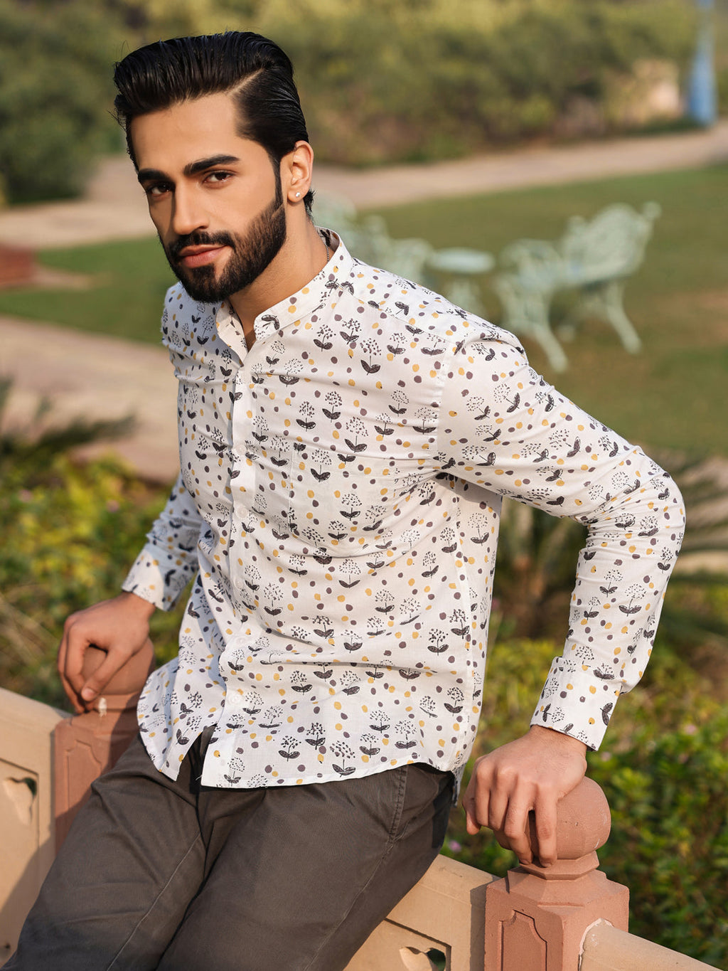 Men's Pure Cotton Off White Casual Shirt - SanskrutiHomes 