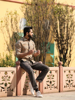 Men's Floral Print Pure Cotton Beige Casual Shirt - SanskrutiHomes 
