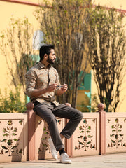 Men's Floral Print Pure Cotton Beige Casual Shirt - SanskrutiHomes 