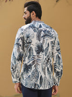 Men's Floral Pure Cotton Grey Printed Kurta - SanskrutiHomes 