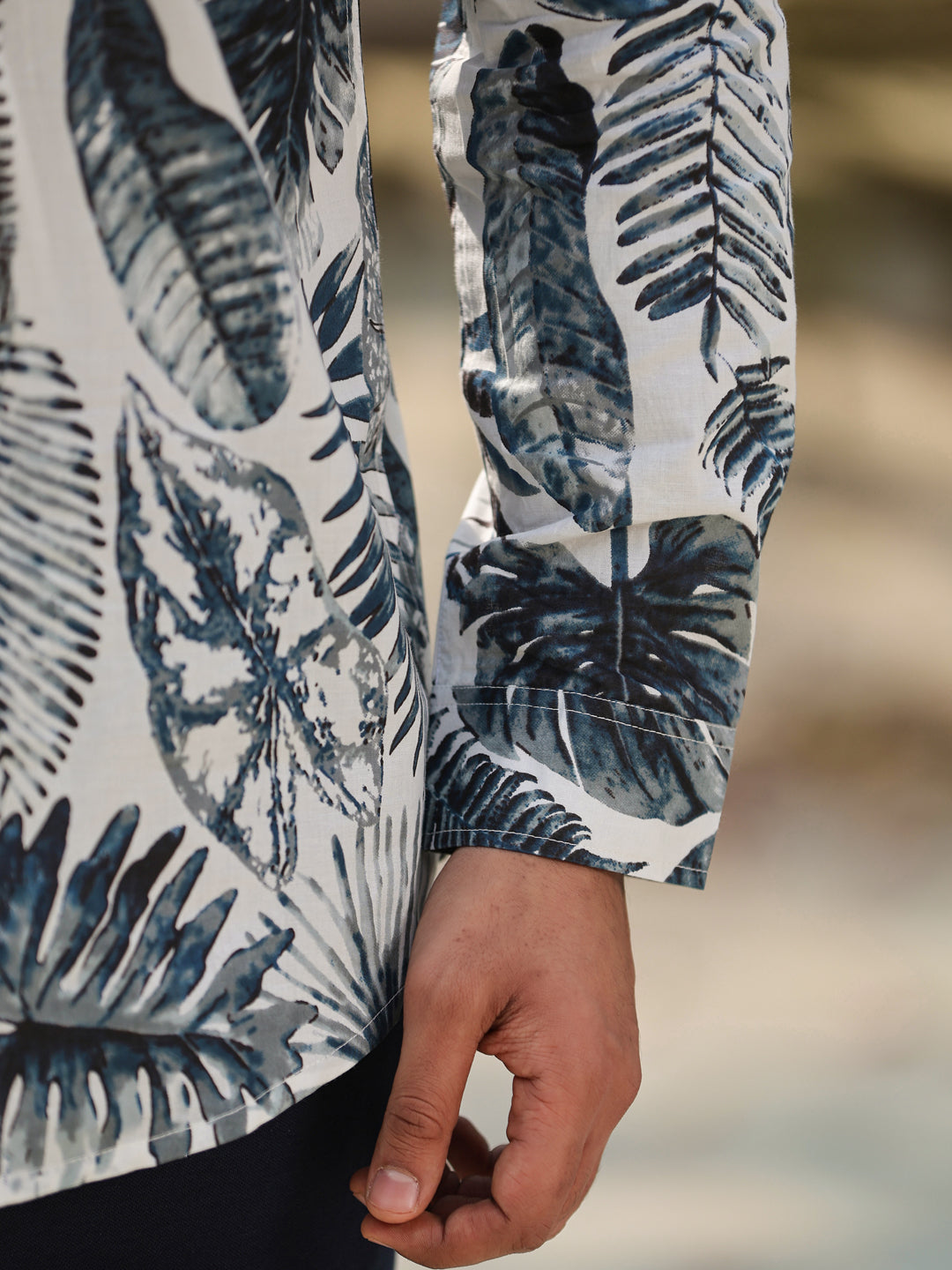 Men's Floral Pure Cotton Grey Printed Kurta - SanskrutiHomes 