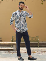 Men's Floral Pure Cotton Grey Printed Kurta - SanskrutiHomes 