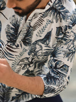 Men's Floral Pure Cotton Grey Printed Kurta - SanskrutiHomes 