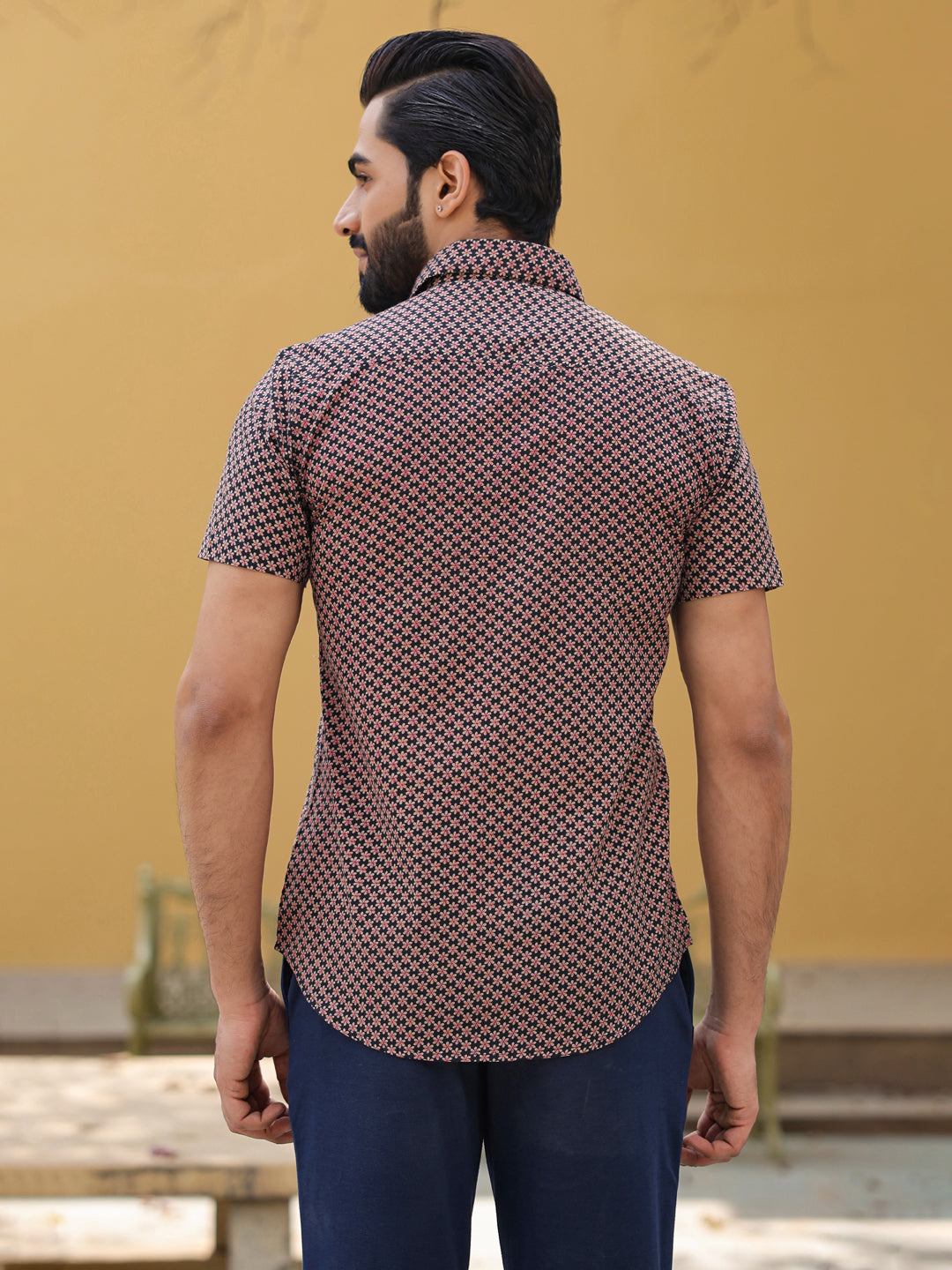 Men's Pure Cotton Black Casual Shirt - SanskrutiHomes 