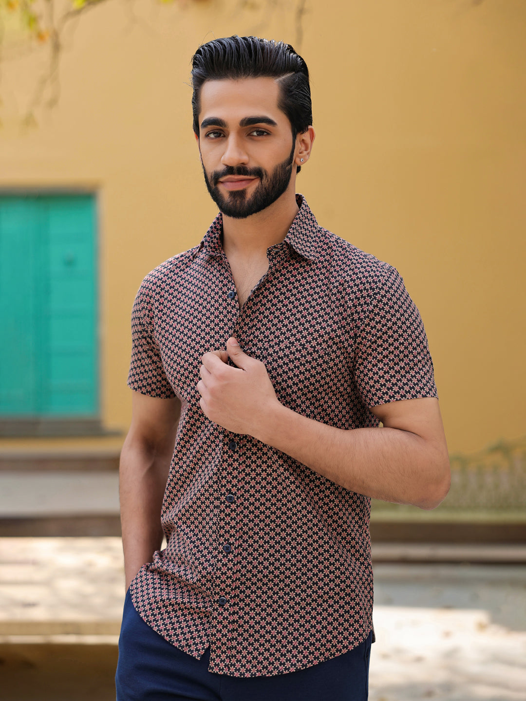 Men's Pure Cotton Black Casual Shirt - SanskrutiHomes 