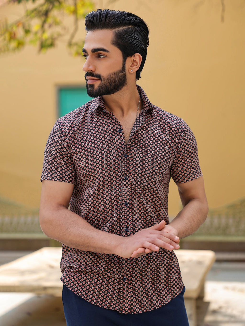 Men's Pure Cotton Black Casual Shirt - SanskrutiHomes 