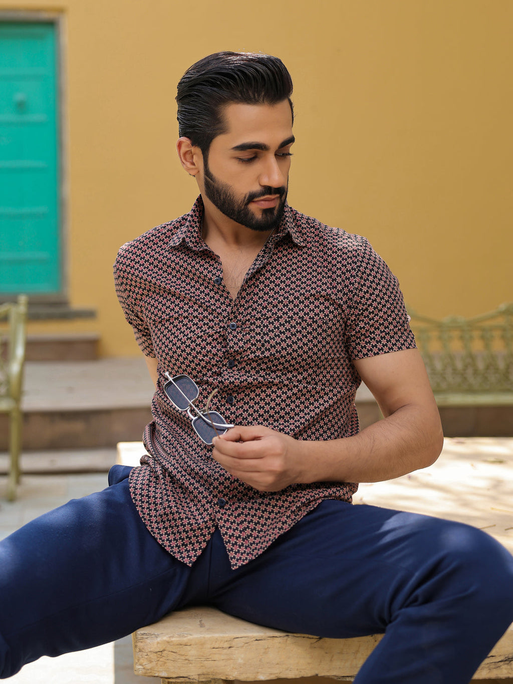 Men's Pure Cotton Black Casual Shirt - SanskrutiHomes 