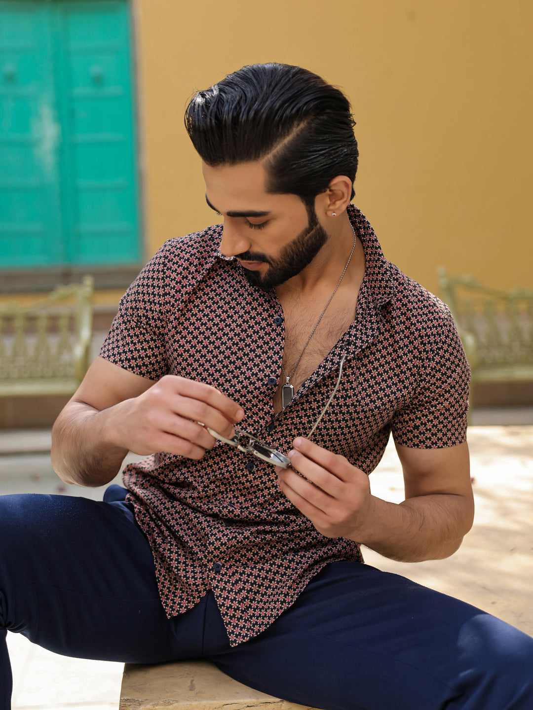 Men's Pure Cotton Black Casual Shirt - SanskrutiHomes 