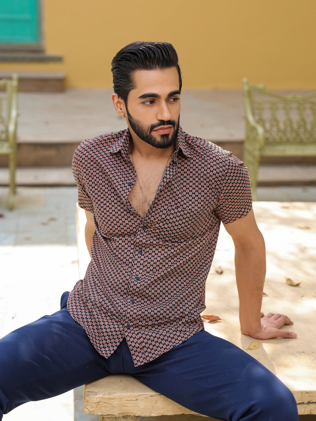 Men's Pure Cotton Black Casual Shirt - SanskrutiHomes 