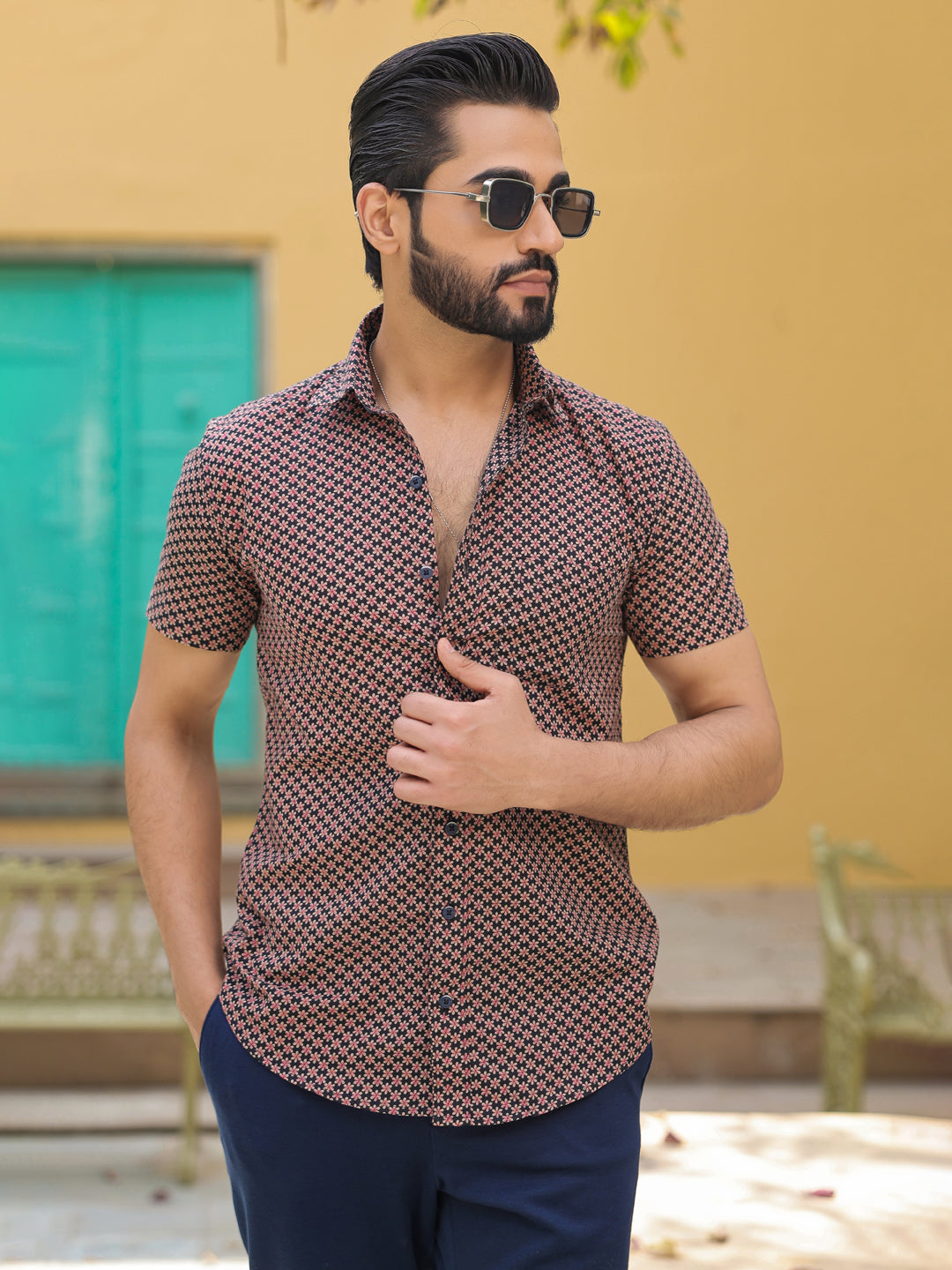 Men's Pure Cotton Black Casual Shirt - SanskrutiHomes 