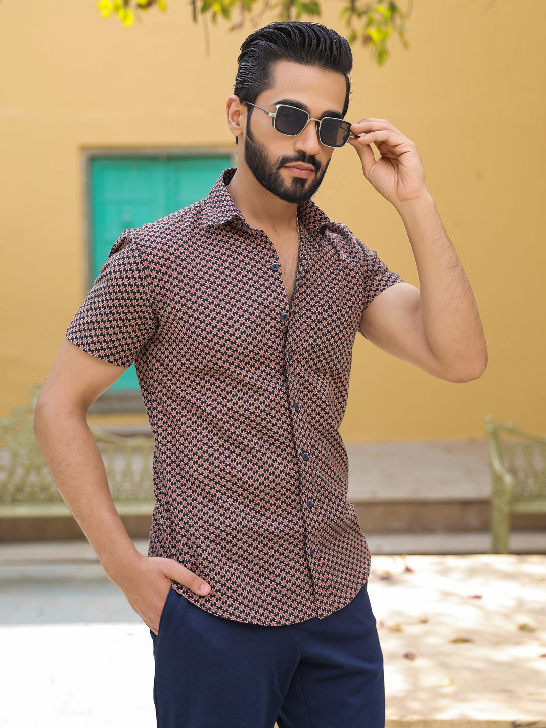 Men's Pure Cotton Black Casual Shirt - SanskrutiHomes 