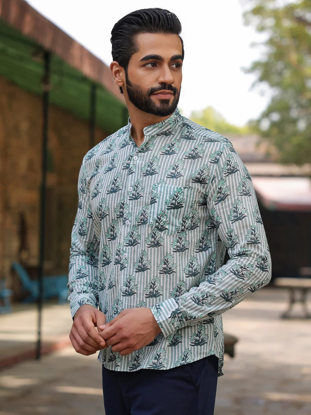 Men's Pure Cotton Off White Casual Shirt - SanskrutiHomes 