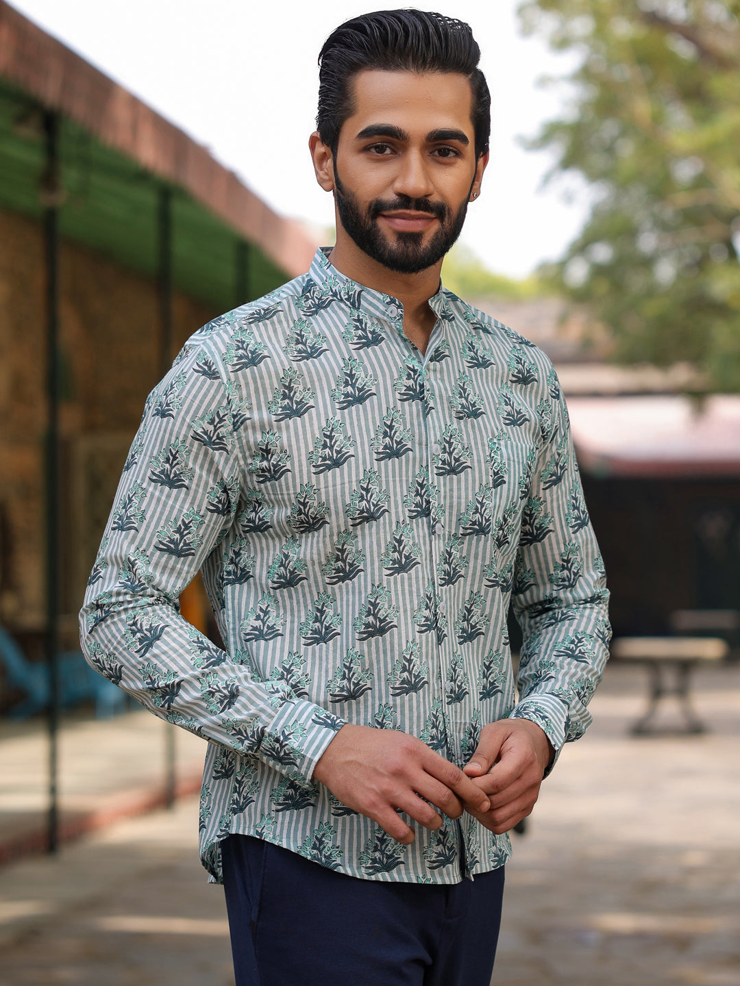 Men's Pure Cotton Off White Casual Shirt - SanskrutiHomes 