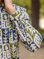 Men's Ethnic Motifs Pure Cotton Navy Blue Printed Kurta - SanskrutiHomes 