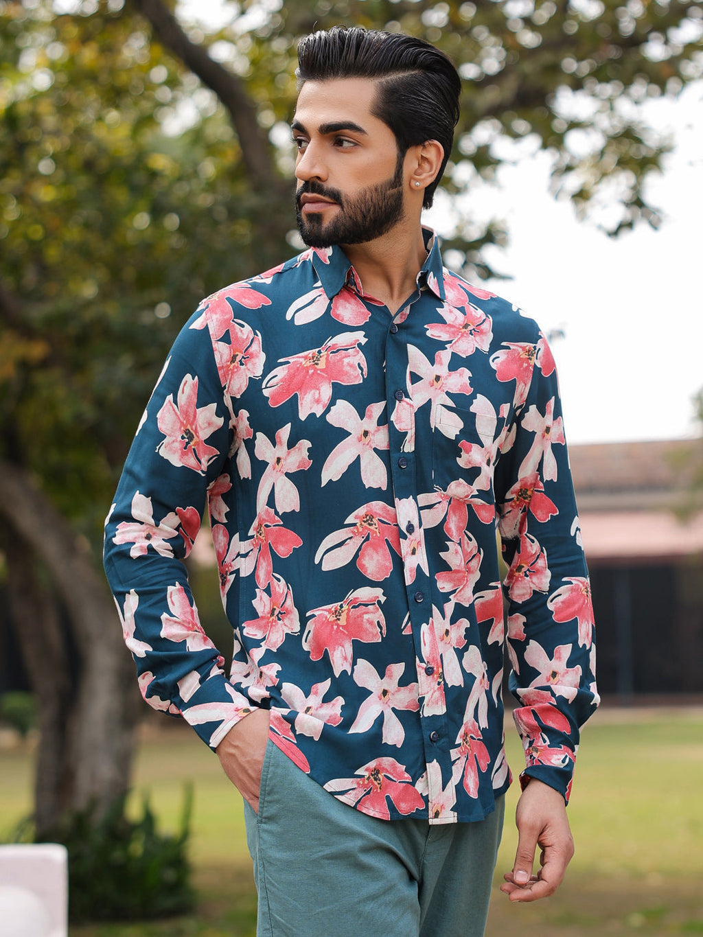 Men's Floral Print Pure Viscose Rayon Multi Colour Casual Shirt - SanskrutiHomes 