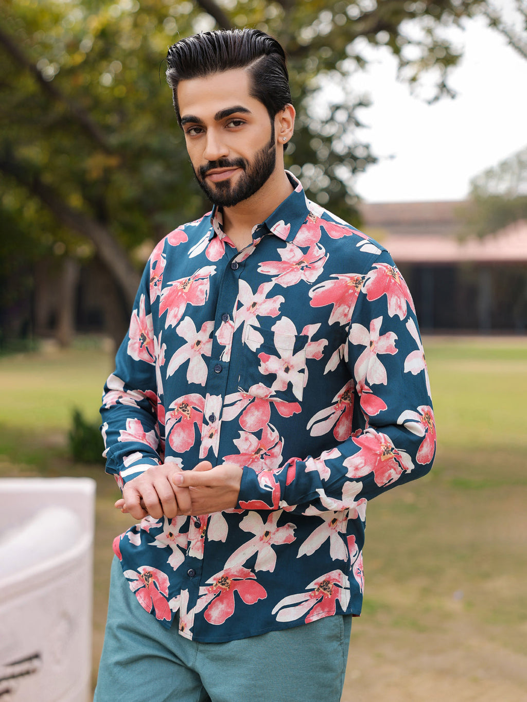 Men's Floral Print Pure Viscose Rayon Multi Colour Casual Shirt - SanskrutiHomes 