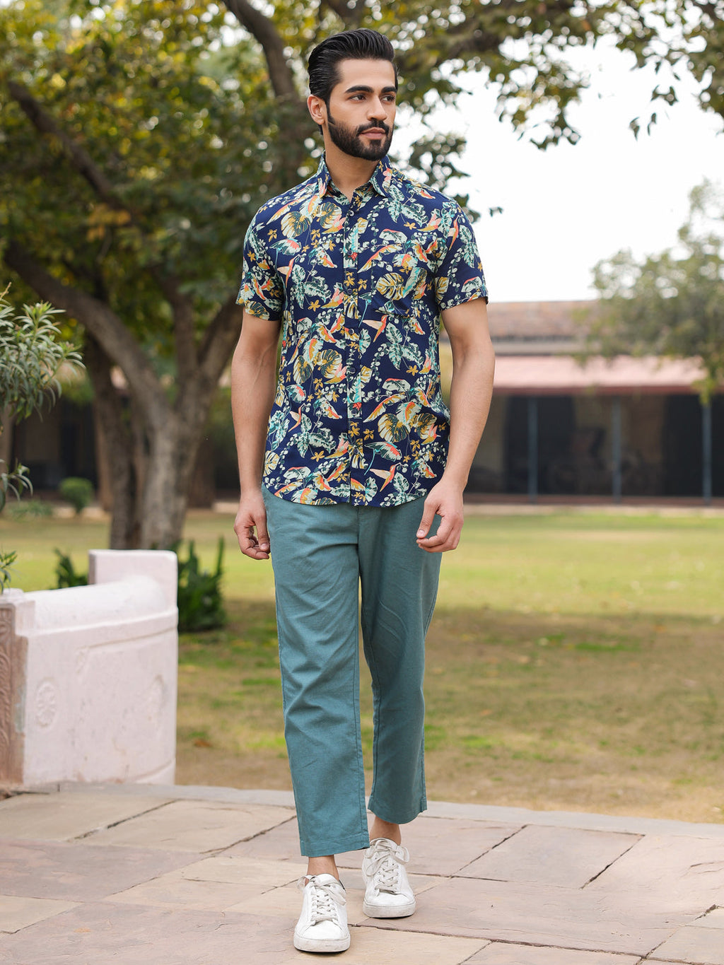 Men's Floral Print Pure Viscose Rayon Multi Colour Casual Shirt - SanskrutiHomes 