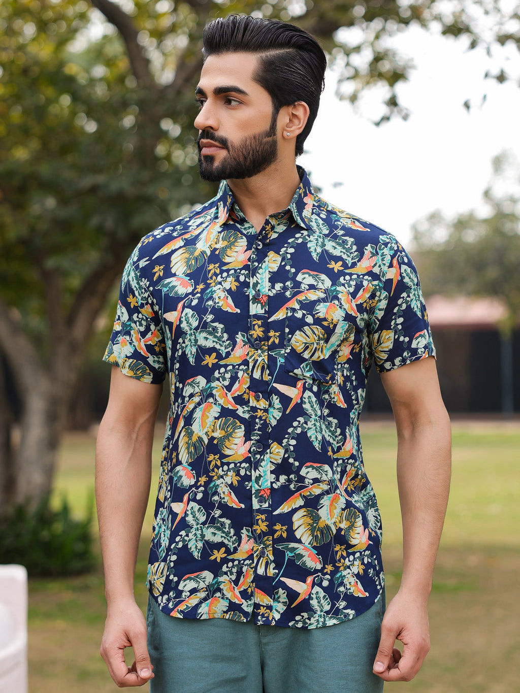 Men's Floral Print Pure Viscose Rayon Multi Colour Casual Shirt - SanskrutiHomes 