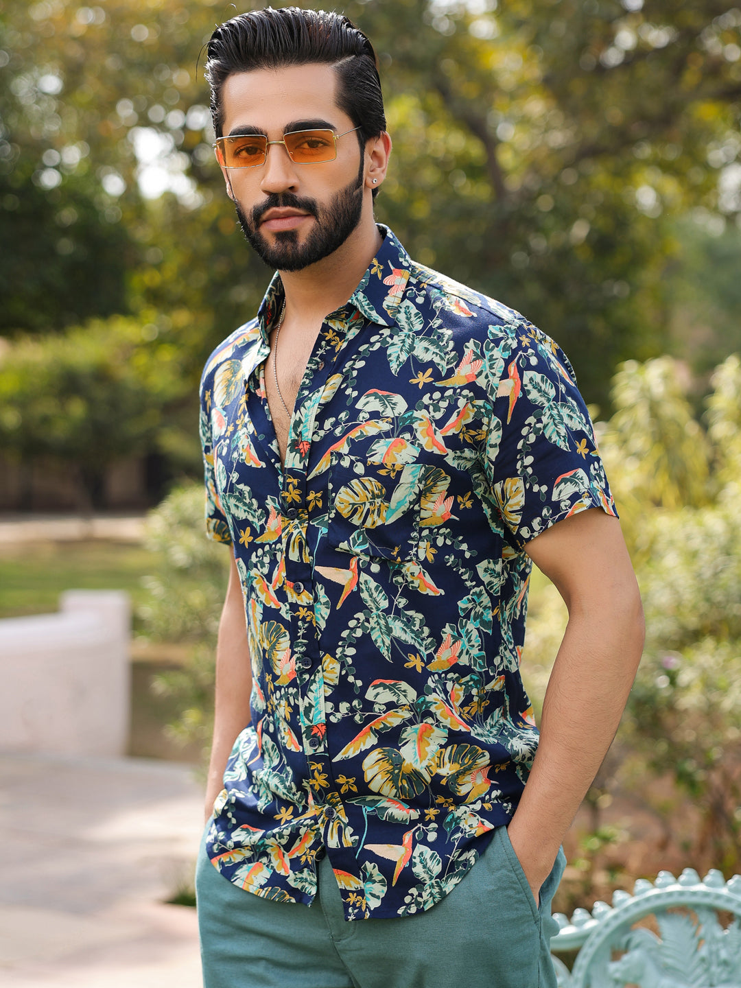 Men's Floral Print Pure Viscose Rayon Multi Colour Casual Shirt - SanskrutiHomes 