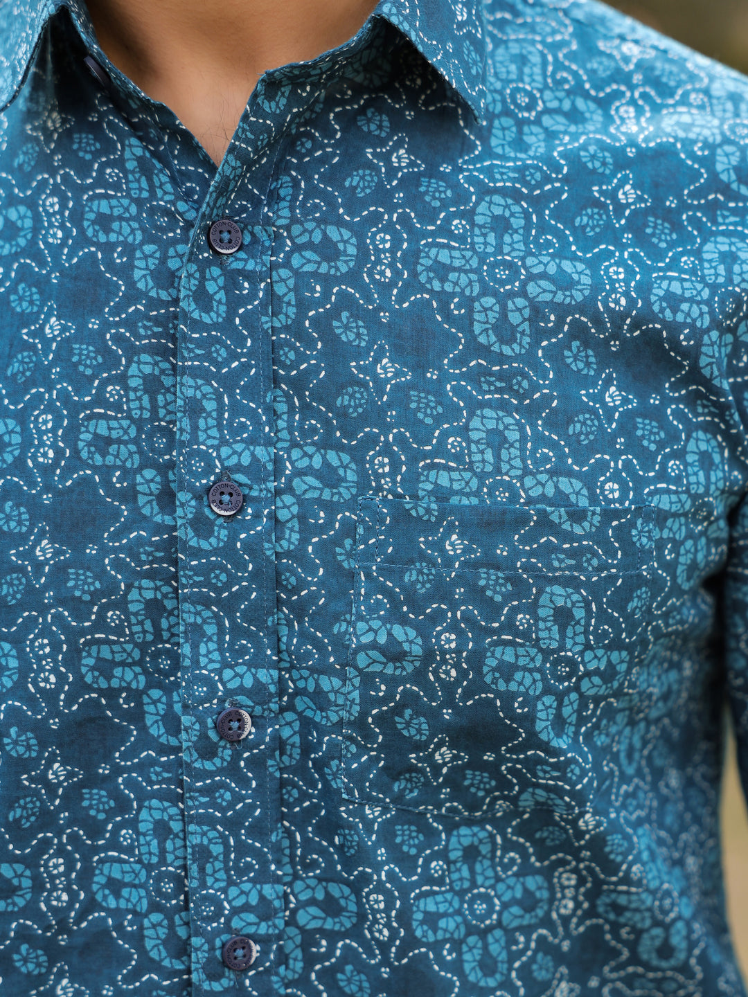 Men's Floral Print Pure Cotton Teal Casual Shirt - SanskrutiHomes 