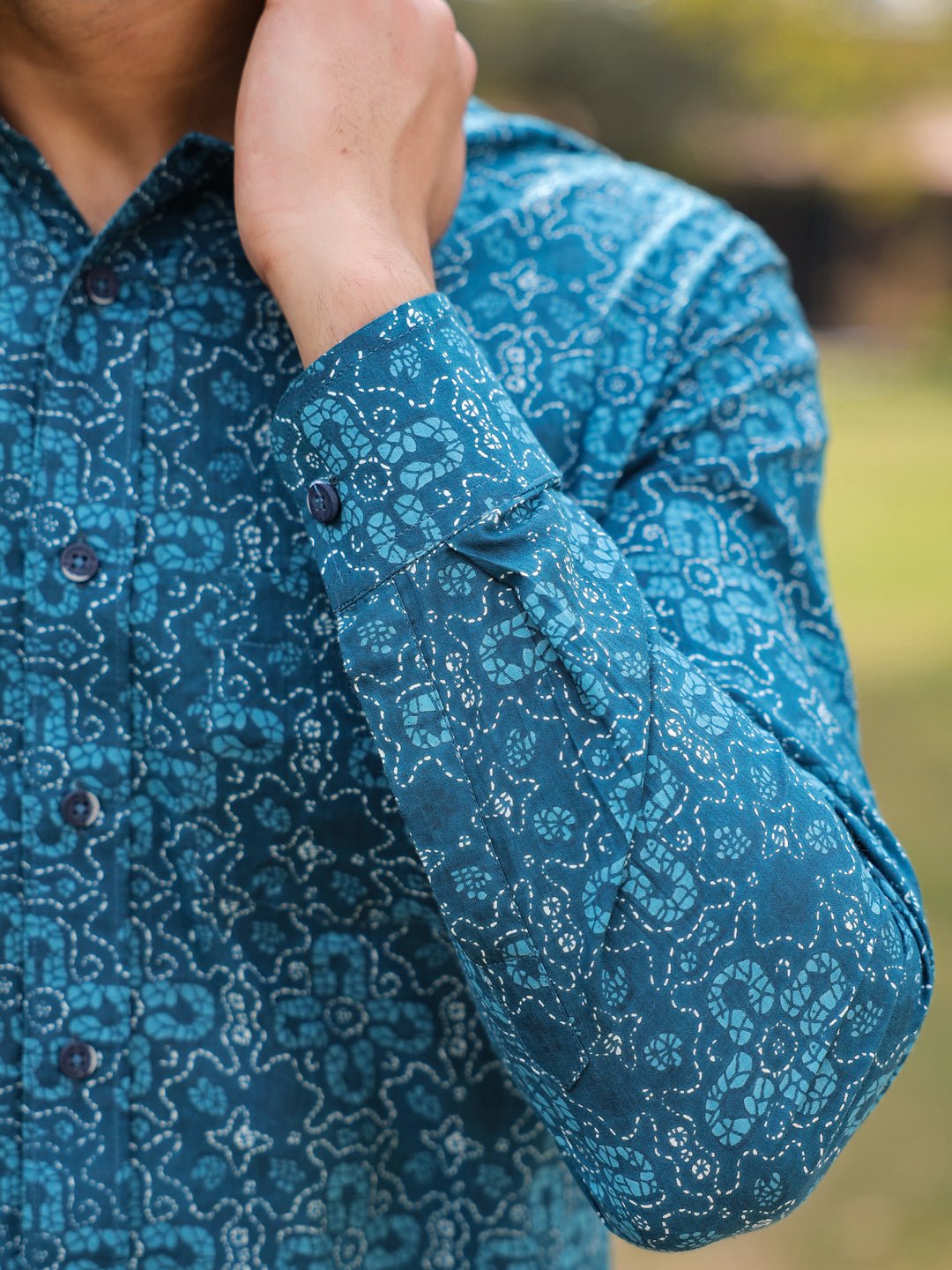 Men's Floral Print Pure Cotton Teal Casual Shirt - SanskrutiHomes 