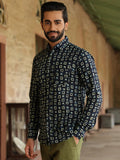 Men's Geometric Print Pure Cotton Navy Blue Casual Shirt - SanskrutiHomes 