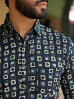 Men's Geometric Print Pure Cotton Navy Blue Casual Shirt - SanskrutiHomes 