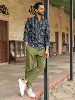Men's Geometric Print Pure Cotton Navy Blue Casual Shirt - SanskrutiHomes 