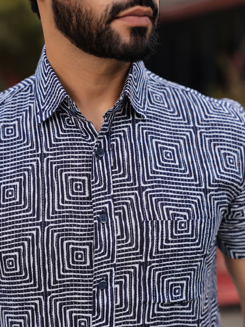 Men's Pure Cotton Blue Casual Shirt - SanskrutiHomes 