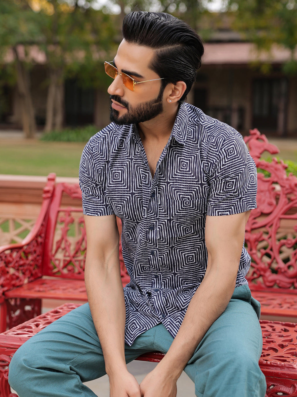 Men's Pure Cotton Blue Casual Shirt - SanskrutiHomes 