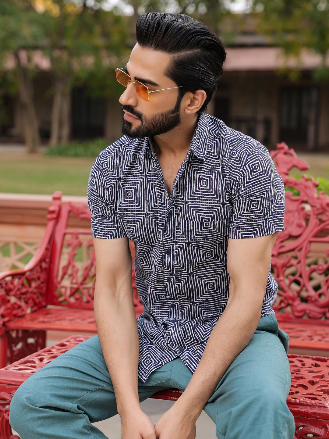 Men's Pure Cotton Blue Casual Shirt - SanskrutiHomes 