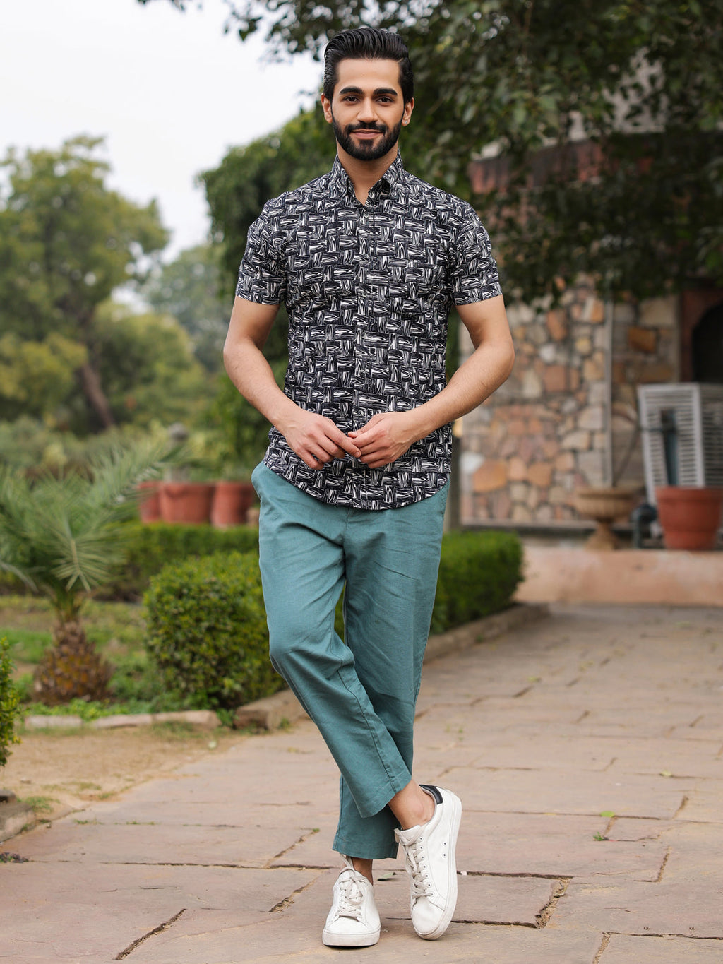 Men's Pure Cotton Black Casual Shirt - SanskrutiHomes 